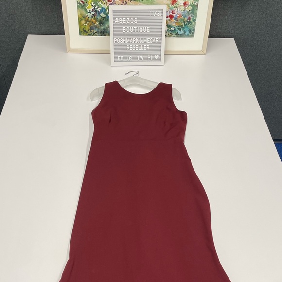 BETSY & ADAM Maroon Sleeveless Full-Length Ruffled Bow Dress Size 6 | EUC - Picture 3 of 13